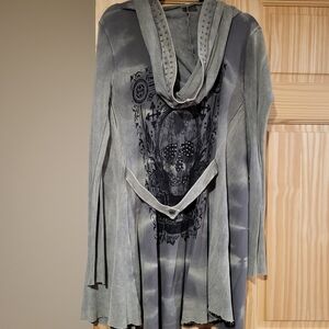 Gray Hooded Bling Cardigan with Skull Design By Vocal